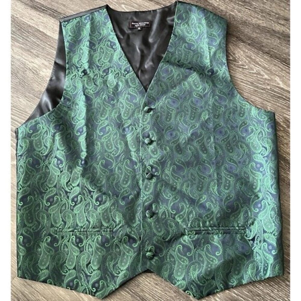 Vintage PAUL MALONE Palm Beach Men’s Vest Sz XL FORMAL Tuxedo Vest Green Blue